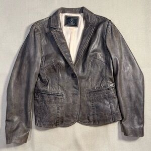 Elegant Women's Leather Blazer - Charcoal